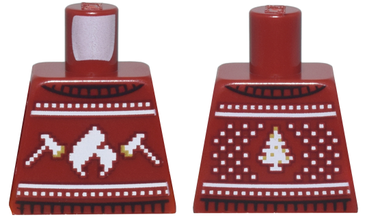 Torso Knit Fair Isle Holiday Sweater with White and Gold Fire Logo, Axes, and Christmas Tree Pattern