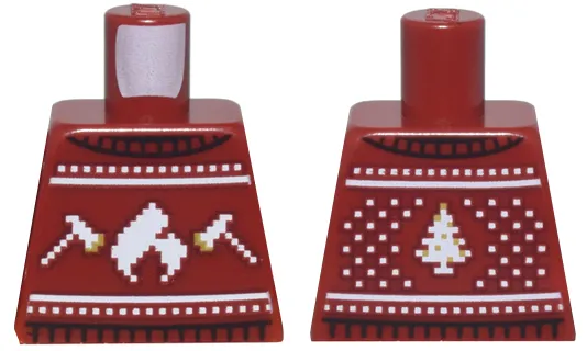 Torso Knit Fair Isle Holiday Sweater with White and Gold Fire Logo, Axes, and Christmas Tree Pattern