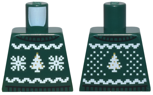 Torso Knit Fair Isle Holiday Sweater with White and Gold Snowflakes and Christmas Trees Pattern