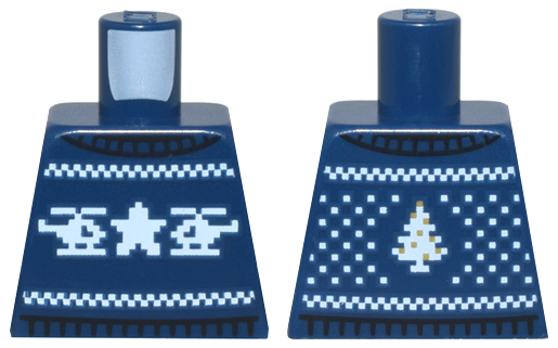 Torso Knit Fair Isle Holiday Sweater with White Police Star Logo, Helicopters, and Christmas Tree Pattern