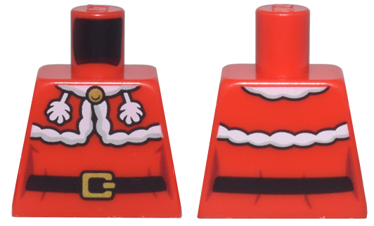 Torso Female Dress with White Fur Trim, Collar, and Tassels, Black Belt with Gold Buckle, Dark Red Creases Pattern