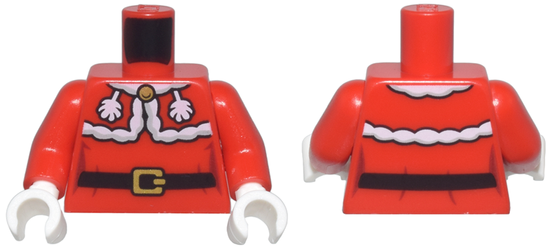 Torso Female Dress with White Fur Trim, Collar, and Tassels, Black Belt with Gold Buckle, Dark Red Creases Pattern / Red Arms / White Hands