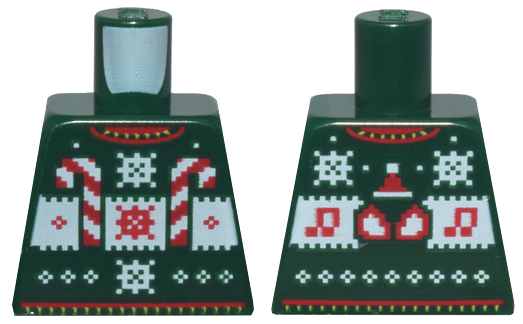 Torso Knit Fair Isle Holiday Sweater with Red and White Candy Canes, Snowflakes, Music Notes, and Spider-Man Eyes Pattern