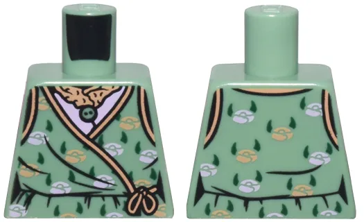 Torso Female Robe with Nougat and Lavender Flowers and Trim and Dark Green Leaves Pattern