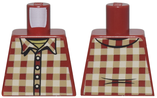 Torso Plaid Shirt with Tan and Dark Tan Squares, Collar, and Buttons over Olive Green Shirt Pattern