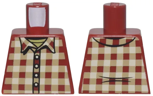 Torso Plaid Shirt with Tan and Dark Tan Squares, Collar, and Buttons over Olive Green Shirt Pattern