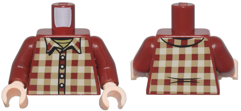 Torso Plaid Shirt with Tan and Dark Tan Squares, Collar, and Buttons over Olive Green Shirt Pattern / Dark Red Arms / Light Nougat Hands