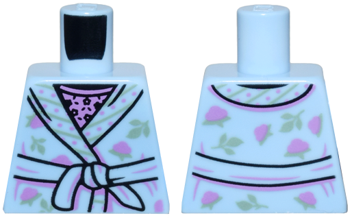 Torso Dressing Gown with Medium Lavender Dots and Sand Green Leaves and Stripes over Top with Black Flowers Pattern