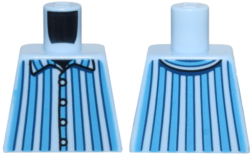 Torso Pajamas with Dark Azure and Dark Blue Vertical Stripes and Collar, Black Buttons and Neck Pattern