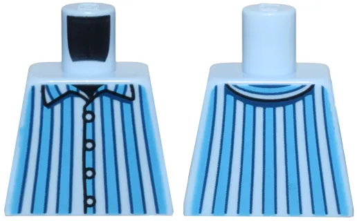 Torso Pajamas with Dark Azure and Dark Blue Vertical Stripes and Collar, Black Buttons and Neck Pattern