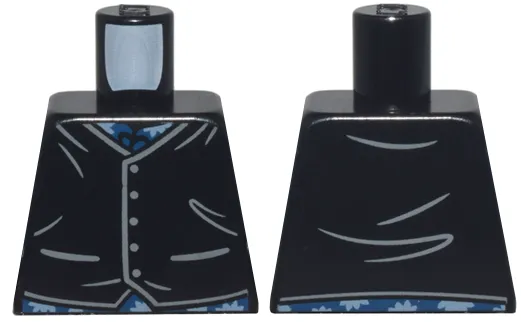 Torso Vest with Light Bluish Gray Trim, Creases, Pockets, and Buttons over Dark Blue Floral Shirt Pattern