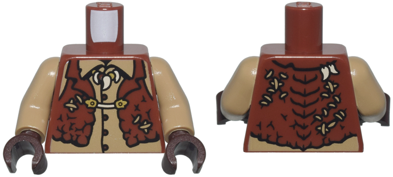 Torso Tattered Vest with Stitches and Gold Clasp over Dark Tan Shirt with Dark Brown Buttons and Dragon Tooth Necklace Pattern / Dark Tan Arms / Dark Brown Hands