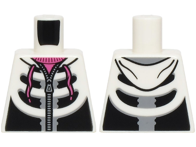 Torso Black and Light Bluish Gray Hoodie with Zipper and Skeleton Ribs, Dark Pink Laces and Shirt Pattern (BAM)