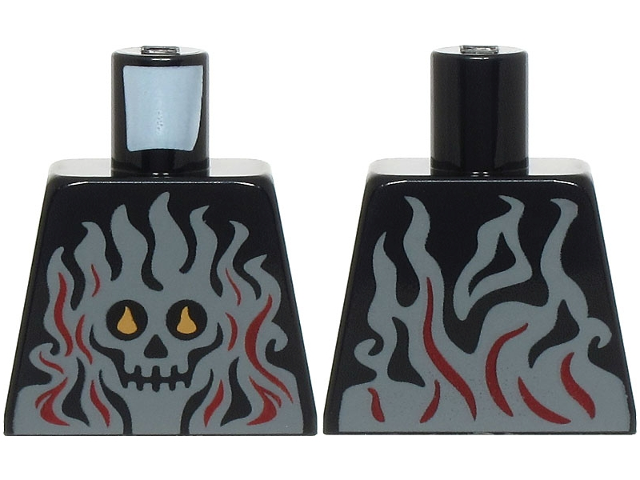 Torso with Dark Bluish Gray Flames with Dark Red Highlights and Skull with Bright Light Orange Eyes Pattern (BAM)