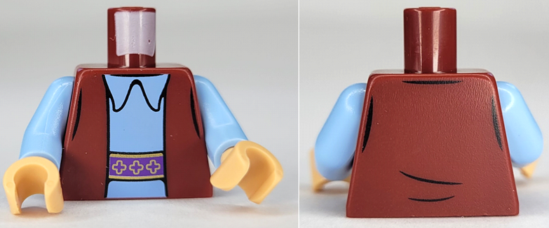 Torso Vest Open over Bright Light Blue Shirt, Dark Purple Sash with Gold Crosses and Trim Pattern / Bright Light Blue Arms / Medium Tan Hands