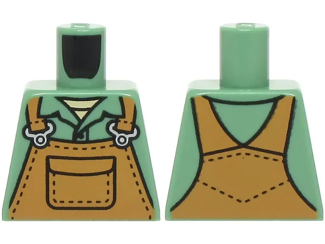 Torso Medium Nougat Overalls with Pocket and Silver Buckles over Shirt with Collar and Tan Undershirt Pattern