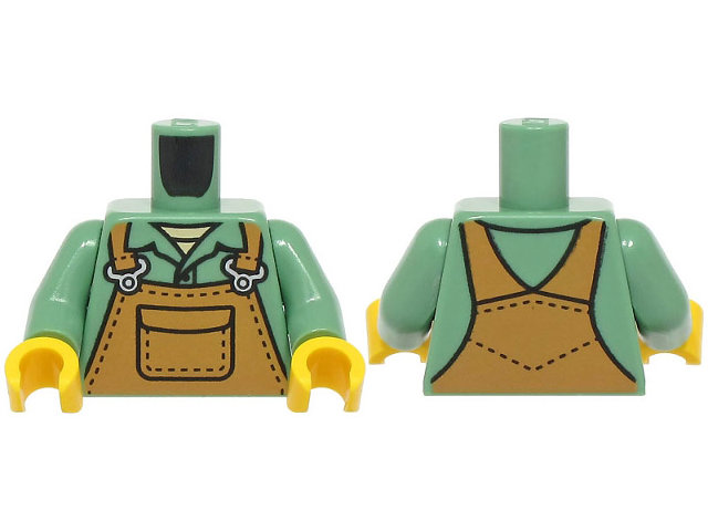 Torso Medium Nougat Overalls with Pocket and Silver Buckles over Shirt with Collar and Tan Undershirt Pattern / Sand Green Arms / Yellow Hands
