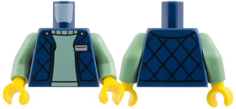 Torso Bodywarmer with Silver Badge over Sand Green Sweater Pattern / Sand Green Arms / Yellow Hands