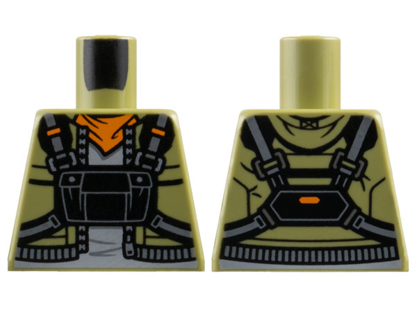 Torso Vest with Silver Zipper, Orange Scarf, Light Bluish Gray Shirt and Black Pouch with Straps Pattern