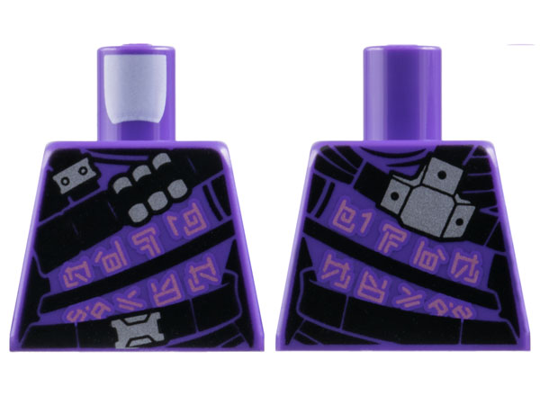 Torso Female Suit with 3 Black Belts, Silver Buckles and Canisters and Metallic Pink Logograms Pattern