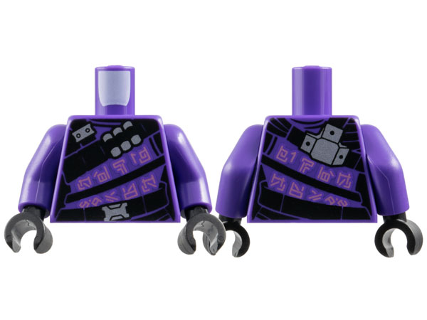 Torso Female Suit with 3 Black Belts, Silver Buckles and Canisters and Metallic Pink Logograms Pattern / Dark Purple / Black Hands