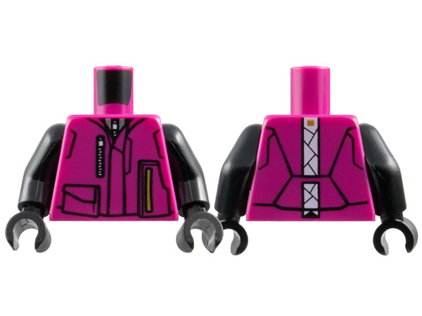 Torso Jacket with Silver Zipper, Gold Bar, Black Pockets Outline and White Stripe on Back Pattern / Black Arms / Black Hands