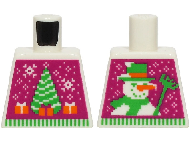 Torso Magenta Knit Fair Isle Holiday Sweater with Bright Green Christmas Tree, Orange Presents, Snowman on Back Pattern (BAM)