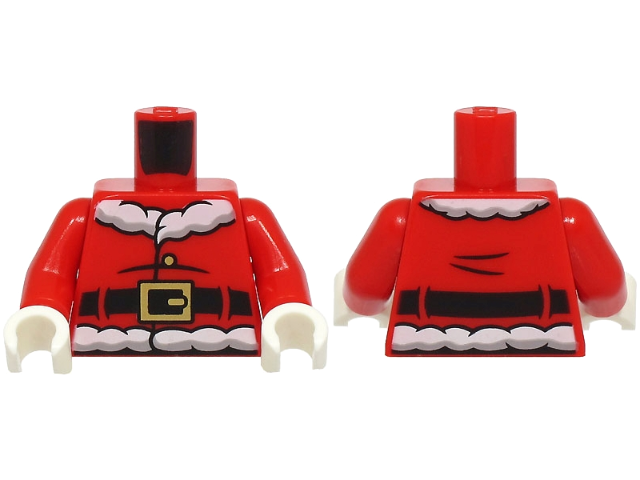 Torso Santa Jacket with White Fur Collar and Waistband, Black Creases and Belt with Gold Buckle Pattern / Red Arms / White Hands