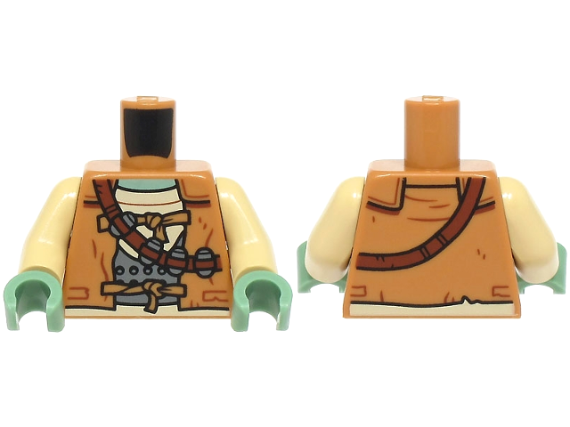 Torso Vest with Laces over Tan Shirt and Dark Bluish Gray Armor, Reddish Brown Ammunition Belt, Sand Green Neck Pattern / Tan Arms / Sand Green Hands