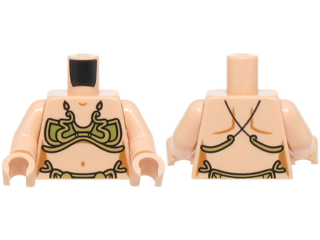 Torso Female Gold and Olive Green Bra and Loincloth, Shoulder Contours and Black Straps on Back Pattern / Light Nougat Arms / Light Nougat Hands