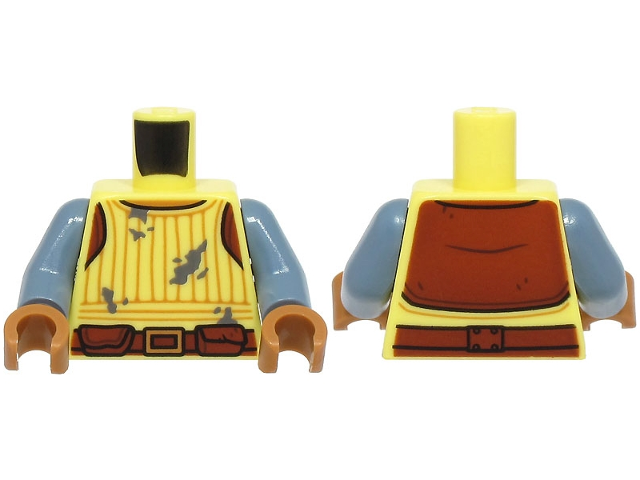 Torso Leather Armor, Reddish Brown Shoulders, Belt with Pouches and Gold Buckle, Medium Nougat Neck Pattern / Sand Blue Arms / Medium Nougat Hands