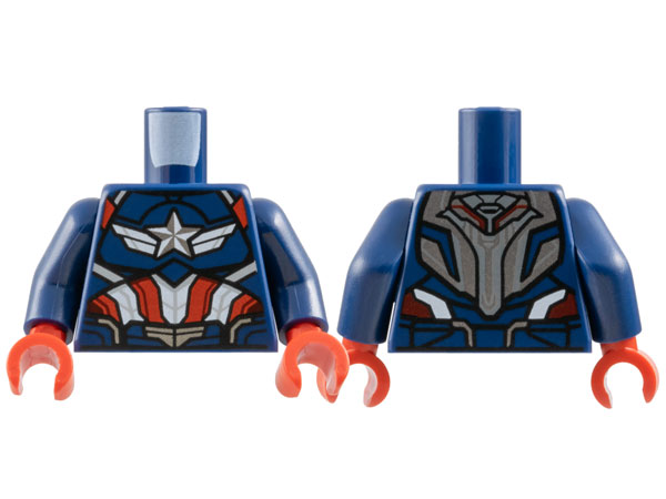 Torso Armor, Silver and White Star with Wings, Red Stripes Pattern / Dark Blue Arms / Red Hands