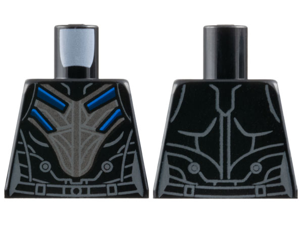 Torso Female Armor, Silver Breastplate, Dark Bluish Gray Lines, Blue and Dark Blue Trim Pattern