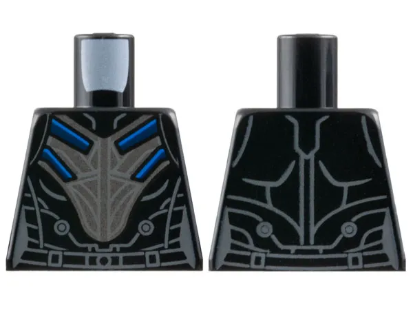 Torso Female Armor, Silver Breastplate, Dark Bluish Gray Lines, Blue and Dark Blue Trim Pattern