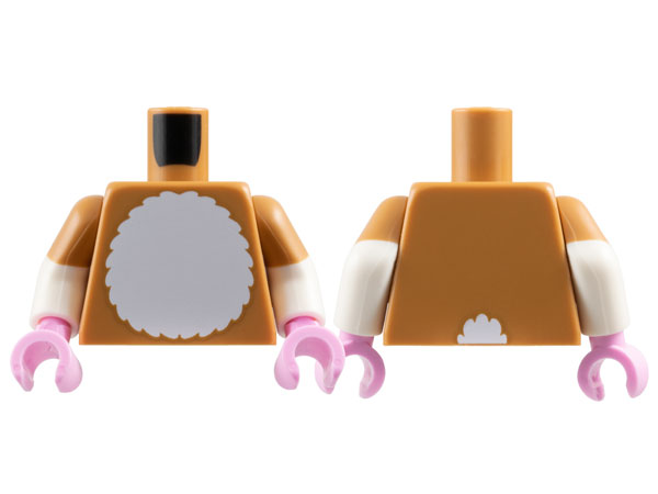 Torso White Furry Chest and Tail on Back Pattern / White Arms with Molded Medium Nougat Short Sleeves Pattern / Bright Pink Hands