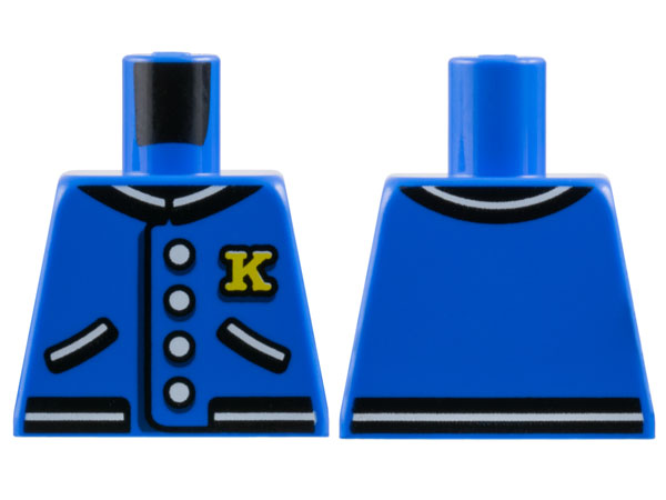 Torso Letter Jacket with White and Black Hems and Pockets, 4 Buttons and Yellow K Pattern