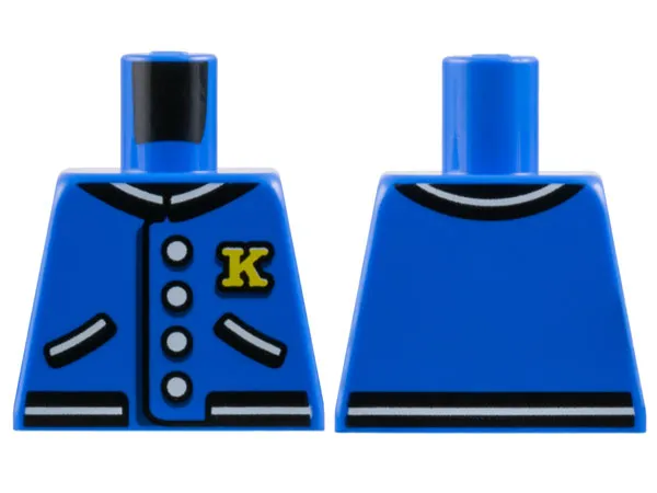 Torso Letter Jacket with White and Black Hems and Pockets, 4 Buttons and Yellow K Pattern