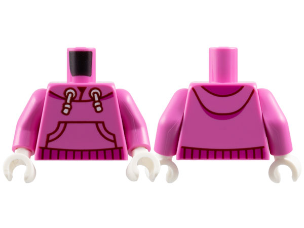 Torso Hoodie with White Drawstrings, Dark Red Outline Kangaroo Pocket, Magenta Hem Pattern / Dark Pink Arms / White Hands