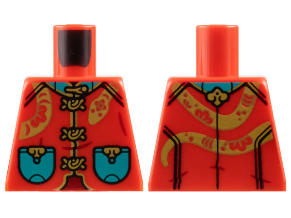 Torso Tang Jacket, Dark Turquoise Collar and Pockets, Gold Clasps, Trim, and Snake Wrapped Around Pattern