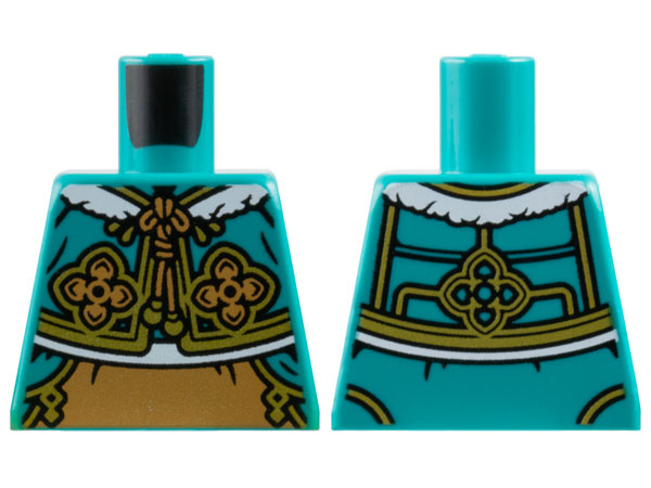 Torso Cheongsam Bolero Shrug, White Fur Collar and Hem, Medium Nougat Ties, Luck Flowers and Panel, Gold Trim Pattern