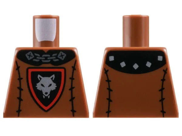 Torso Black Collar, Shield with Red Border, and Stitching, Silver Chain and Wolf Head Pattern