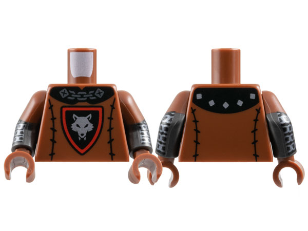 Torso Black Collar, Shield with Red Border, and Stitching, Silver Chain and Wolf Head Pattern / Pearl Dark Gray Arms with Molded Reddish Brown Short Sleeves and Printed Black and Silver Chain Mail Pattern / Reddish Brown Hands