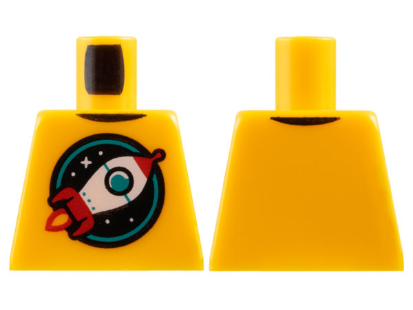 Torso Red and White Retro Space Rocket in Black and Dark Turquoise Circle with Stars Pattern