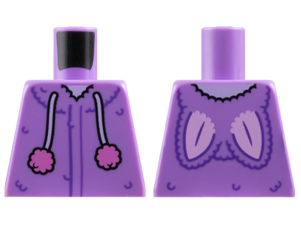 Torso Rabbit Hoodie with Dark Purple Lines and Fur and Lavender Draw Strings with Dark Pink Puffs and Bright Pink Ears Pattern