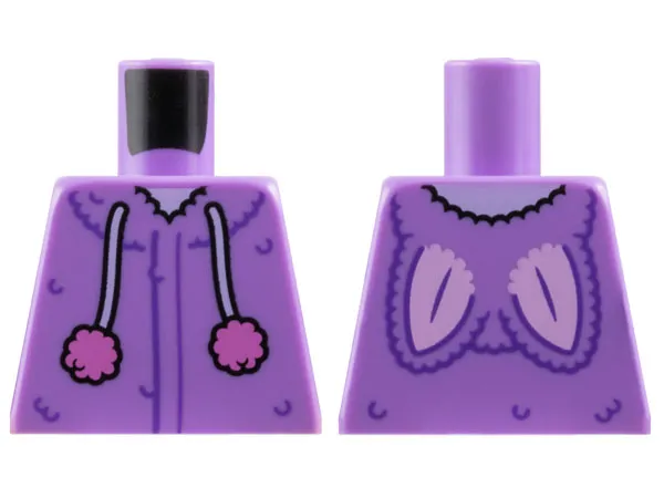 Torso Rabbit Hoodie with Dark Purple Lines and Fur and Lavender Draw Strings with Dark Pink Puffs and Bright Pink Ears Pattern