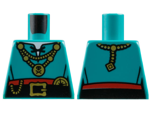 Torso Shirt with Black Laces and Belt, Red Skirt and Gold Necklaces, Buckle and Compass Pattern