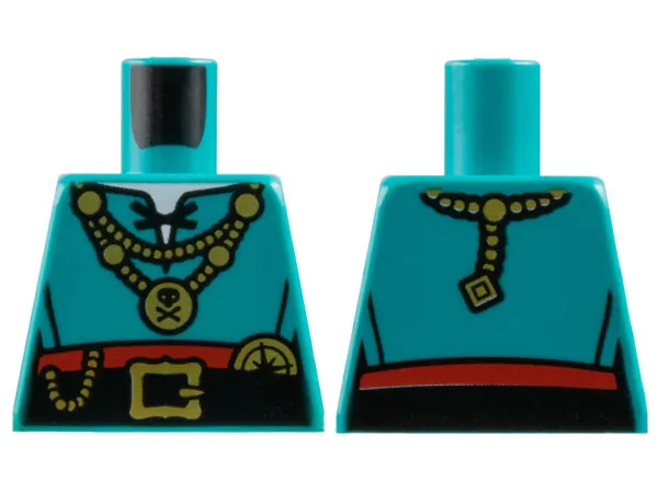 Torso Shirt with Black Laces and Belt, Red Skirt and Gold Necklaces, Buckle and Compass Pattern