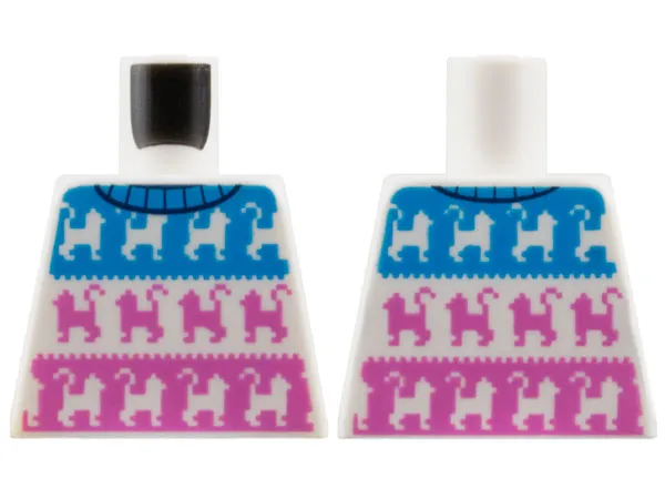 Torso Sweater with Black Collar and Cats on Dark Azure and Dark Pink Panels Pattern