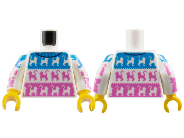 Torso Sweater with Black Collar and Cats on Dark Azure and Dark Pink Panels Pattern / White Arms with Cats on Dark Azure and Dark Pink Panels Pattern / Yellow Hands