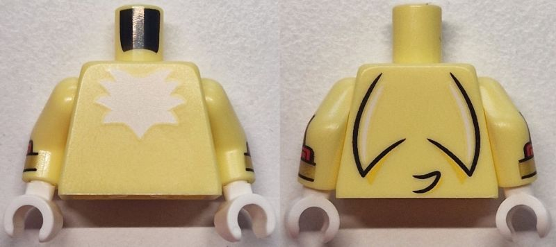 Torso with White Chest Fur and Black Tail on Back Pattern / Bright Light Yellow Arms with Red Cuffs and Gold Bracelets Pattern / White Hands